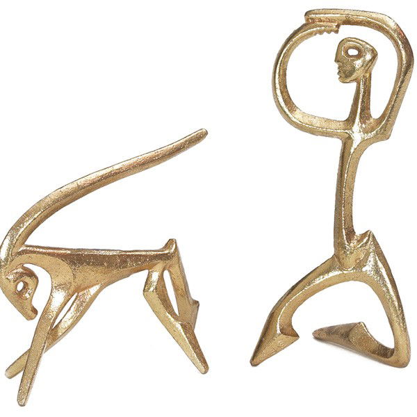 Frederick Weinberg sculptures, pair: Frederick Weinberg sculptures, pair, figurals with gold finish, each marked "F.W.", small: 6"h, large: 9"h, excellent condition