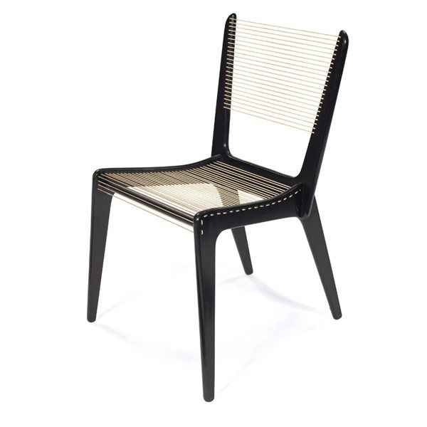 Jacques Guillon Cord chair, Modernart, Canada: Jacques Guillon Cord chair, by Modernart, Canada, laminated walnut frame with nylon cord seat and back, original ebonized finish, 22.5w x 22d x 32"h, very good original condition