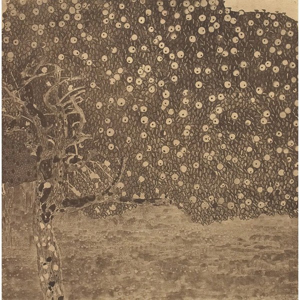 Gustav Klimt: Gustav Klimt (Austrian, 1862-1918) "The Golden Apple Tree," 1908-1914, collotype, signed with signet, 12" x 12", unframed
