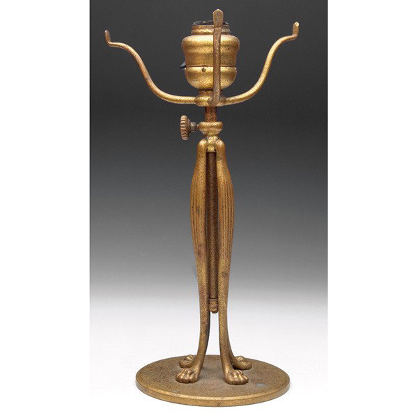 Tiffany Studios lamp base: Tiffany Studios lamp base, bronze claw-foot form, original gold dore patina, signed Tiffany Studios, New York, #427, 6"w x 12"h