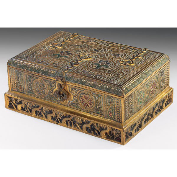 Tiffany Stuidos box: Tiffany Stuidos box, Venetian pattern in gold dore, wood liner, signed and numbered 1680, 5.5"w x 4"d x 2.5"h