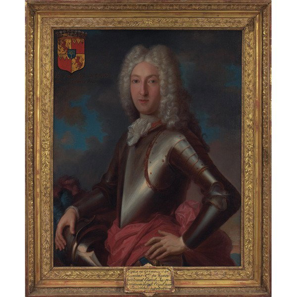 Artist Unknown (French, 19th century): Artist Unknown (French, 19th century) "Portrait of a Man in Armor," c. 1800, oil on canvas, 36" x 29", unsigned, framed