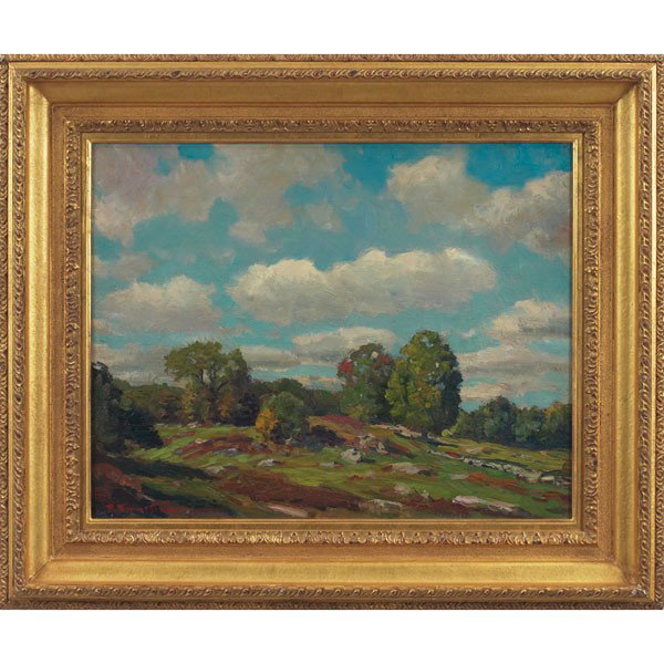 Robert Emmett Owen: Robert Emmett Owen (American, 1878-1957) "Summer Landscape," c. 1920, oil on canvas, 20" x 25", signed lower left, framed