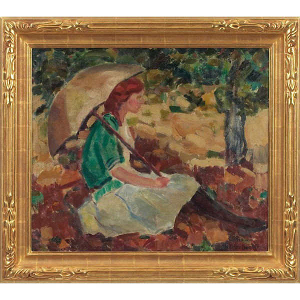 Charles Hunter Becker: Charles Hunter Becker (American, 20th century) "Irene," 1922, oil on canvas, 26" x 30", signed and dated lower right, titled on Minneapolis Institute of Art label on verso, framed
