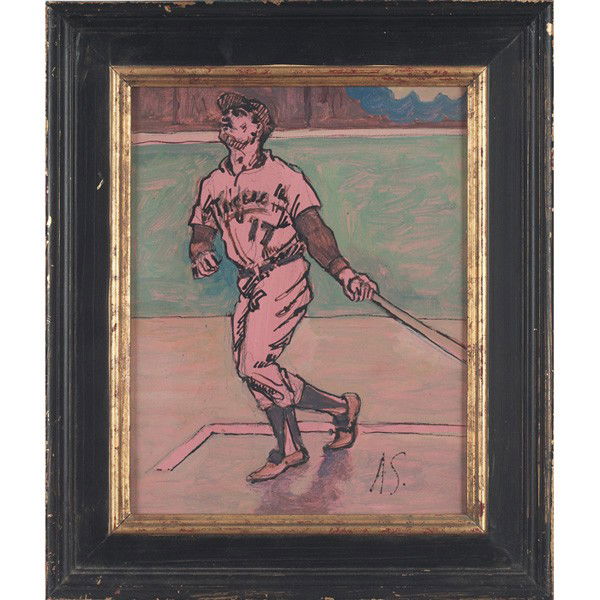 Arthur M. Smith: Arthur M. Smith (American, d. 1972) "Hank Greenberg," c. 1948, oil on masonite, 10" x 8", initialed lower right, titled on verso, framed