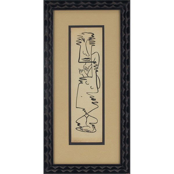 Thomas Brownell Eldred: Thomas Brownell Eldred (American, 1903-1993) "Abstract Figure," 1936, ink on paper, 15" x 4", signed and dated lower left, framed