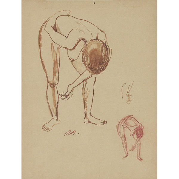 Aaron Bohrod: Aaron Bohrod (American, 1907-1992) "Nudes," c. 1950, pen and ink on paper, 10" x 7.75", initialed lower left, framed