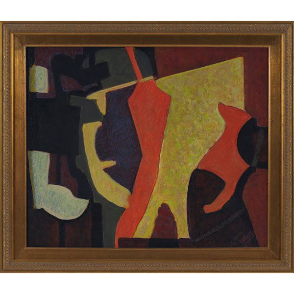 Mario de Ferrante Abstract oil on canvas signed: Mario de Ferrante (American/Italian, 1898-1992) "Abstract," c. 1960, oil on canvas, 20" x 24", signed lower right, framed