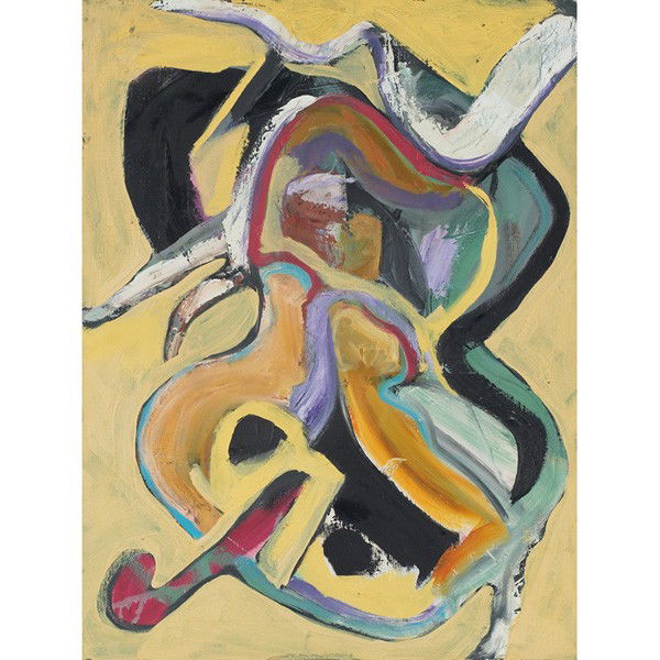 Bill Barret: Bill Barrett (American, b. 1934) "Abstract Composition," 1990, oil on canvas, 24" x 18", signed and dated on verso, unframed