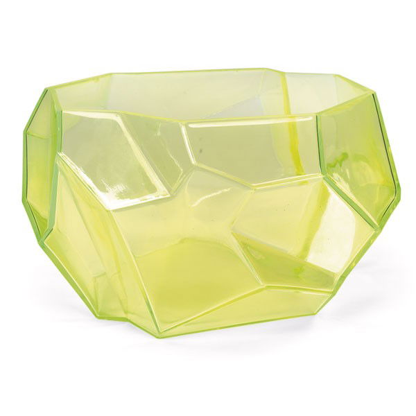 Large Reuben Haley "Ruba Rombic" fish bowl Phoenix: Large Reuben Haley "Ruba Rombic" fish bowl, by Phoenix Glass Co., 1928, ?" thick vaseline glass form composed of irregular rhomboidal planes, the inclusion of 2% Uranium Dioxide gives the bowl its uni