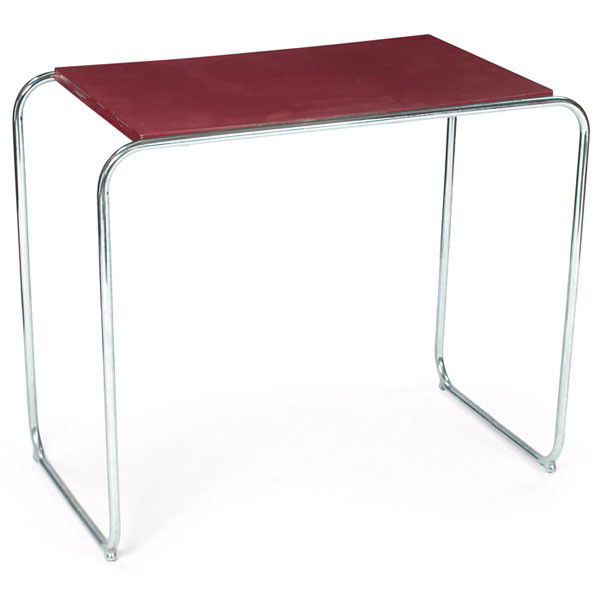 K.E.M. Weber table, by Lloyd: K.E.M. Weber table, by Lloyd, original red painted wood top, tubular chromed frame, signed with Lloyd label, original finish, 36"w x 19.5"d x 30"h, very good original condition