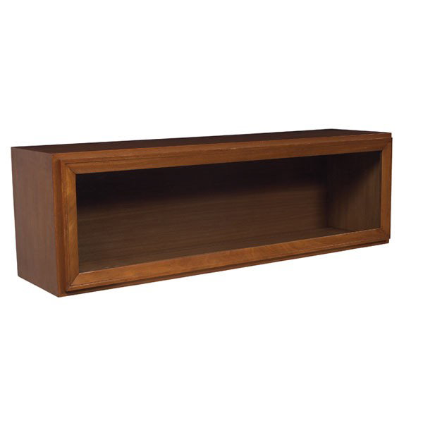 Edward Wormley small display cabinet, by Dunbar: Edward Wormley small display cabinet, by Dunbar, 1940s, bleached mahogany, one drop-front door with original glass pane, no legs, groove to interior bottom, branded "Dunbar", original finish, 48"w x 1