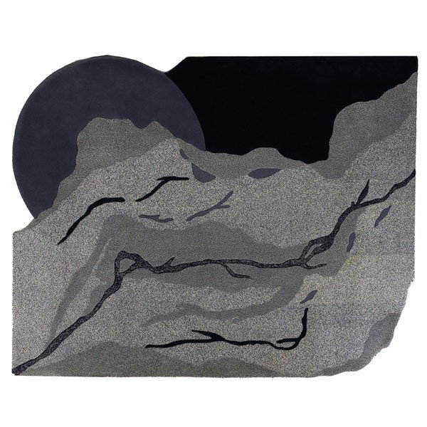 Scott Wieland "Quicksilver" rug, USA: Scott Wieland "Quicksilver" rug, USA, wool, designed by Sue Anderson, geometric design in tonal grays and black with metallic fibers, signed, 91" x 116", very good original condition
