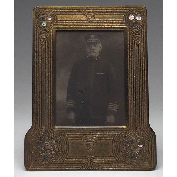 Tiffany Studios frame, bronze in the Abalone patte: Tiffany Studios frame, bronze in the Abalone pattern, original gold doré patina, signed Tiffany Studios, New York, #1179, 7"w x 9"h