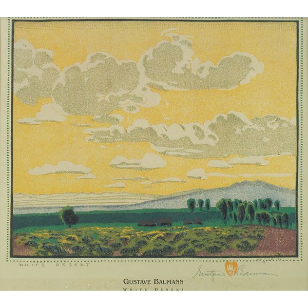 Gustave Baumann poster, contemporary: Gustave Baumann poster, contemporary, "White Desert," printed signature, 13" x 15", framed