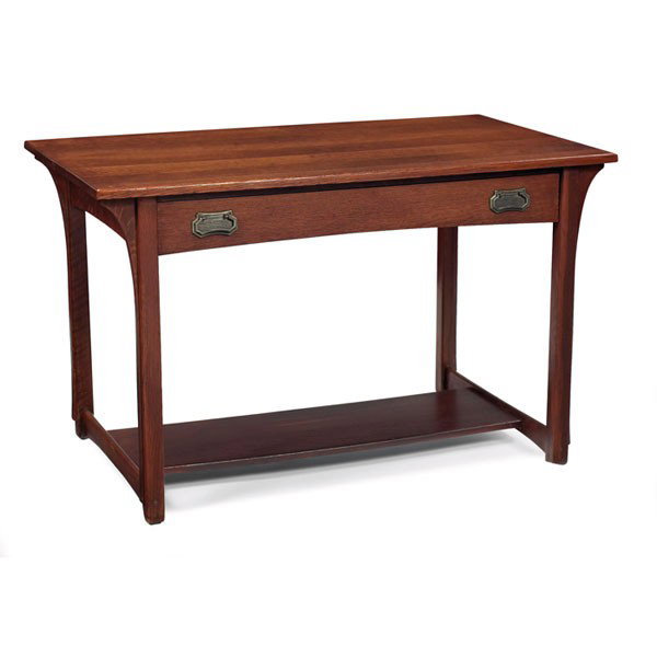 Lifetime desk, from the Puritan Line, #8595: Lifetime desk, from the Puritan Line, #8595, rectangular top over a single drawer with replaced hardware, refinished, 48"w x 28"d x 29.5"h, some roughness, good condition