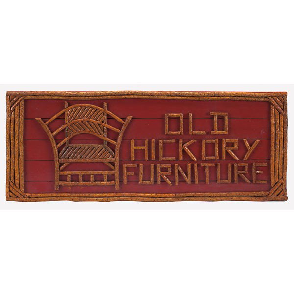 Old Hickory advertisement sign: Old Hickory advertisement sign, mounted on a red board, 13.5" x 34.5"; with a Vintage advertisement sign, for Lilly pharmaceuticals and biologicals, framed, image: 11.75" x 23.5", overall: 16" x 28"