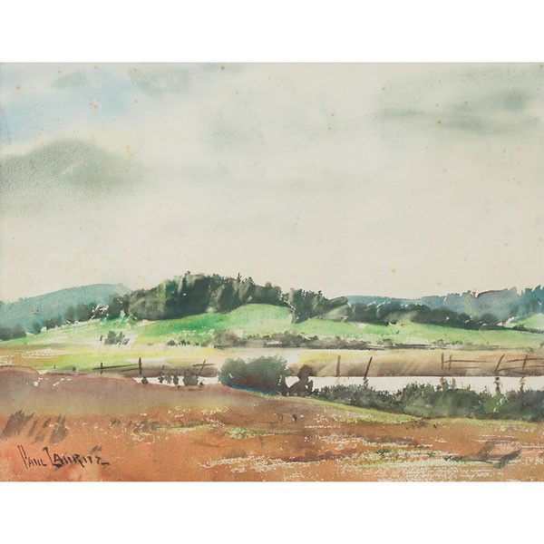 Paul Lauritz: Paul Lauritz (Norwegian/American, 1889-1975) "Landscape," c. 1930, watercolor, 13.75" x 17.75", signed lower left, framed