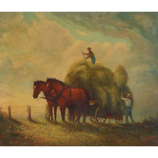 William Wils Bell: William Wils Bell (American, 20th century) "The Last Load," oil on canvas, signed lower right, 25" x 30", framed