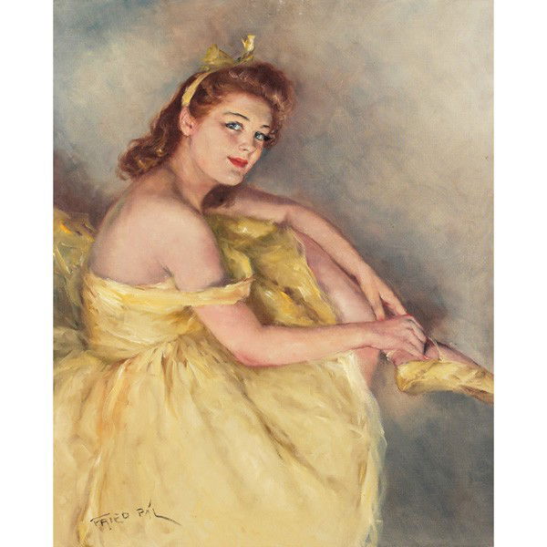 Pal Fried: Pal Fried (Hungarian/American, 1893-1976) "Gilberte," c. 1950, oil on canvas, 30" x 24", signed lower left, titled on verso, unframed