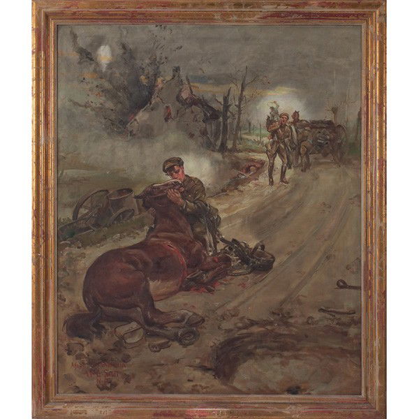 William Edouard Scott: William Edouard Scott (American, 1884-1964) "Goodbye My Friend," after the original by Furtunino Matania, c. 1940, oil on canvas, 43.5" x 35.5", signed lower left with notation, framed