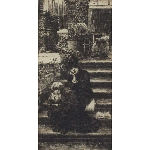 James Jacques Joseph Tissot: James Jacques Joseph Tissot (French, 1836-1902) "Reverie," 1880, etching and drypoint, 8.75" x 4.24", signed in plate, framed