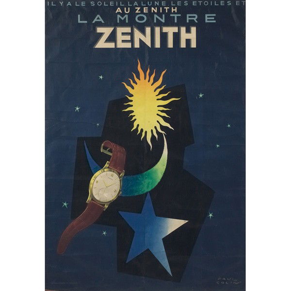 Paul Colin: Paul Colin (French, 1892-1985) "La Montre Zenith," c. 1940, poster, 49" x 33.75", signed lower right in plate, framed