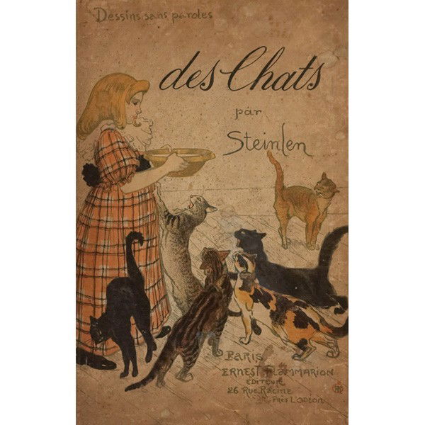 Theophile Alexandre Steinlen: Theophile Alexandre Steinlen (French/Swiss, 1859-1923) "Des Chats," 1898, color lithograph, 16.75" x 11", monogrammed in plate, framed