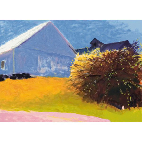 Wolf Kahn: Wolf Kahn (American, b. 1927) "Barn and Forsythia III," 2003, screenprint, 27.75" x 38", signed and dated lower right, edition of 108, unframed