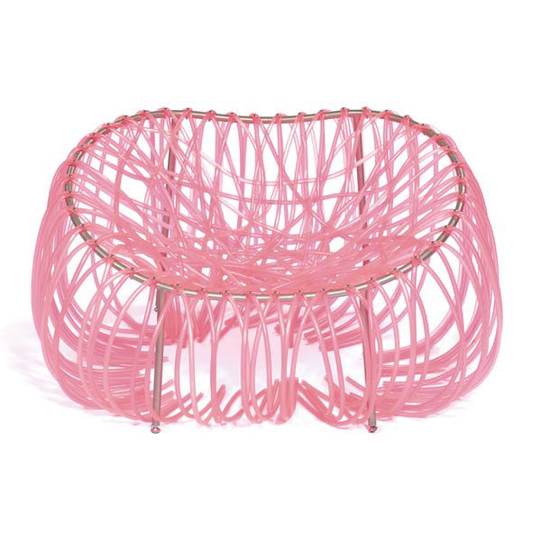 Fernando and Humberto Campana (Campana Bros.) "Ane: Fernando and Humberto Campana (Campana Bros.) "Anemone" chair, by Edra, Italy, c. 2001, bright pink PVC tubing attached to a stainless steel frame, 46"w x 38"d x 29"h, excellent condition