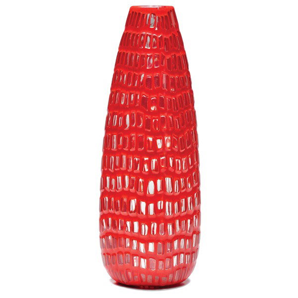 Tobia Scarpa occhi vase, Venini: Tobia Scarpa occhi vase, Venini, Italy, c.1960, fused square mosaic sections with a colorless center and opaque red edges, faint acid stamp "venini murano Italia", 12.5"h, mint condition