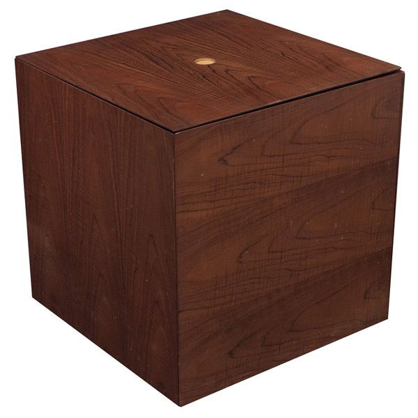 Paul Norreklit nesting tables, six, Denmark by GP: Paul Norreklit nesting tables, six, Denmark by GP Farum, teak, show nested together, each with chromed metal base, coded for easy assembly, GP Farum label, original finish, 16.5"square, excellent cond