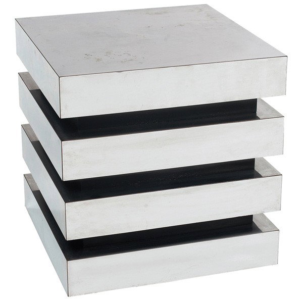 Gabriella Crespi occasional table: Gabriella Crespi occasional table, attribution, 1970s, polished stainless steel and painted wood, 21"w x 21"d x 21.5"h, very good original condition