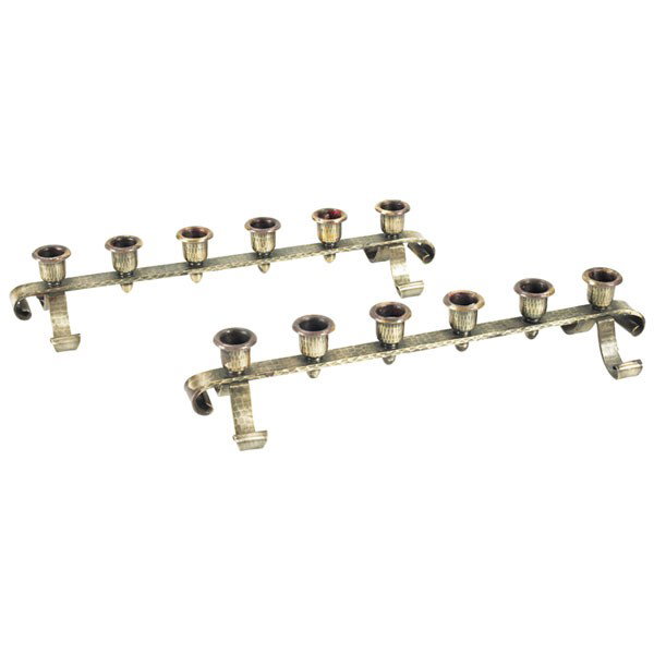 Roycroft candle holders, pair: Roycroft candle holders, pair, each with six candle holders in original hammered silver finish, signed with orb, 15.5"w x 4"d x 3"h, very good condition.From the collection of Dr. Edgar G. McKee.