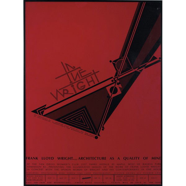 Frank Lloyd Wright poster: Frank Lloyd Wright poster, from "Frank Lloyd Wright, Architecture as a Quality of Mind" exhibit, held at the San Diego Woman's Club, 1990, 29.5" x 22", framed