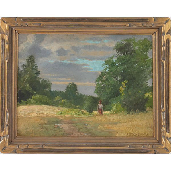 Frank Alfred Bicknell Man in Landscape, oil: Frank Alfred Bicknell (American, 1866-1943) "Man in Landscape," c. 1910, oil on board, 9" x 12", signed lower right, framed