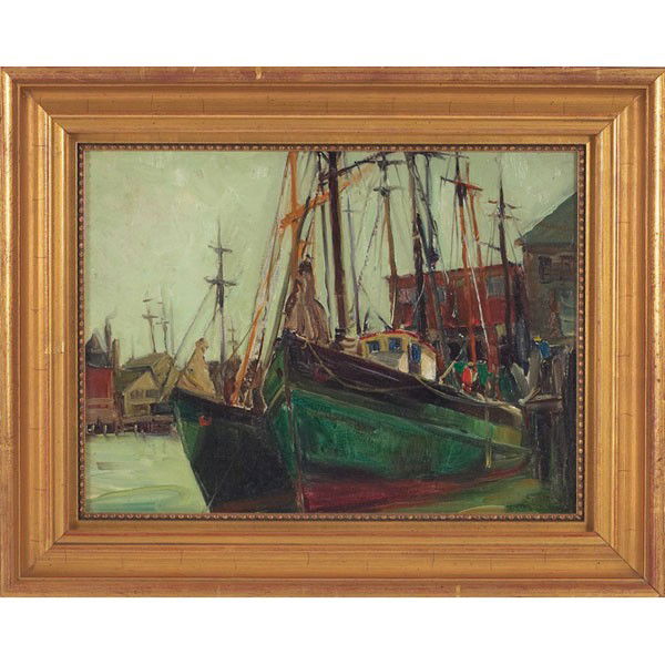 Nell Walker Warner, attribution Boats in Harbor, o: Nell Walker Warner, attribution (American, 1891-1970) "Boats in Harbor," c. 1950, oil on board, 10.5" x 14.5", unsigned, framed