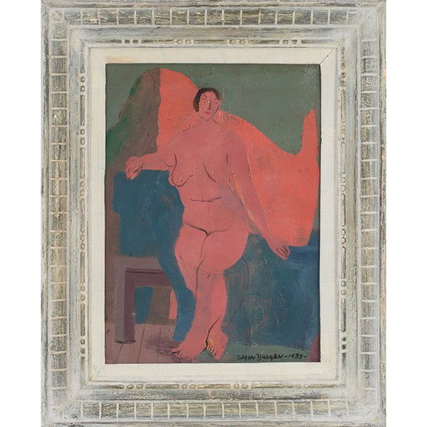 Edgar Louis Yaeger Nude, oil: Edgar Louis Yaeger (American, 1904-1997) "Nude," 1937, oil on canvas, 17.5" x 12.5", signed and dated lower right, framed