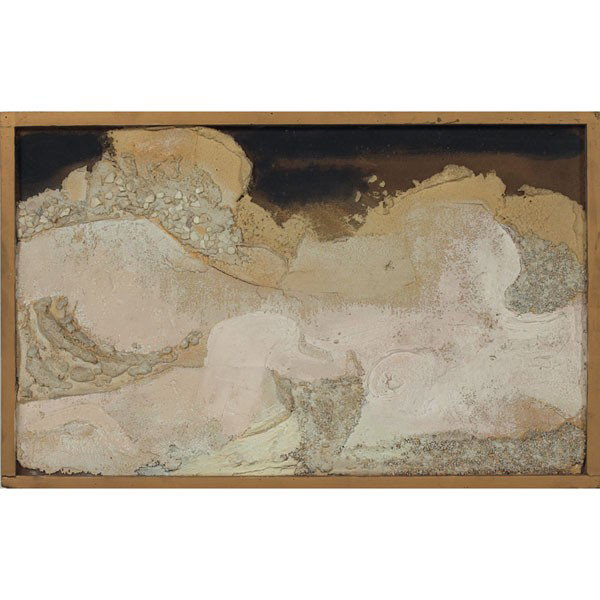 Hugh Sheldon Wiley Figure, plaster: Hugh Sheldon Wiley (American, b. 1922) "Figure," 1958, plaster on board, 18" x 30", signed and dated on verso, titled on period label on verso, framed