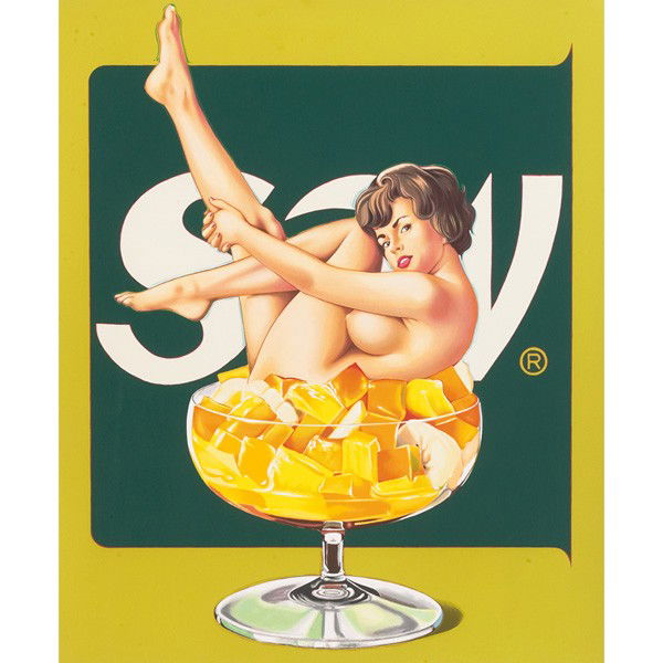 Mel Ramos Miss Fruit Salad, color silkscreen: Mel Ramos (American, 1935) "Miss Fruit Salad," 1990, color silkscreen, 38.5" x 32", pencil signed and numbered, edition of 125, unframed