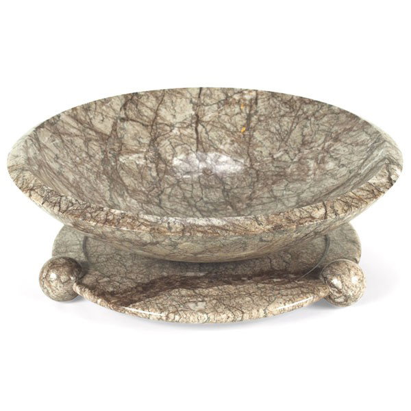 Angelo Mangiarotti bowl and platter, two pieces: Angelo Mangiarotti bowl and platter, two pieces, for Knoll Associates, Italy, c.1968, marble, platter with three ball feet, bowl with rounded bottom, as shown: 17.25"dia x 5.75"h, excellent condition