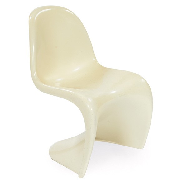 Verner Panton chair, molded white: Verner Panton chair, by Herman Miller, 1973, molded white plastic, signed with Herman Miller marks and stamped date, 19"w x 22"d x 32"h, very good original condition