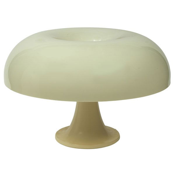 Giancarlo Mattioli Nesso table lamp: Giancarlo Mattioli "Nesso" table lamp, by Artemide, Italy, c.1967, injection-molded white plastic, signed on bottom, 21"dia x 13.5"h, very good original condition