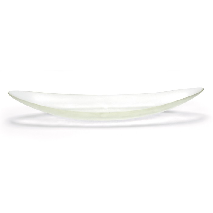 Venini battuto Canoa (canoe) bowl: Venini "battuto" Canoa (canoe) bowl, Italy, long low form of clear glass with a silky matte surface and shallow battuto marks to surface, signed "venini italia" with numbers that appear to be "1984/01
