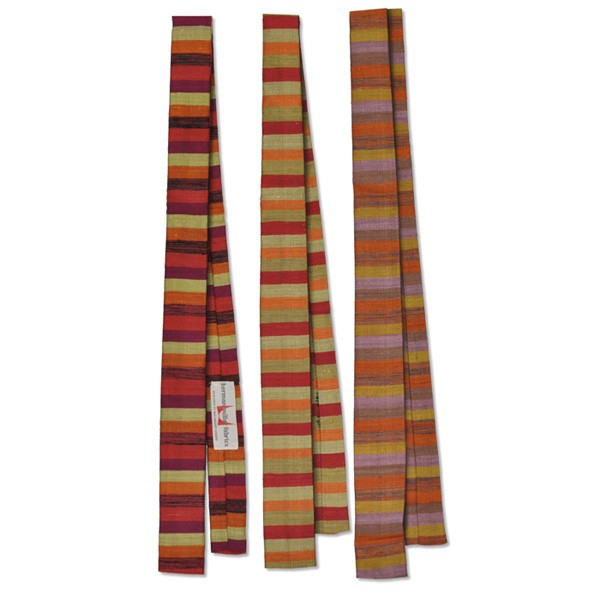 Alexander Girard neckties, three, striped silk: Alexander Girard neckties, three, by Herman Miller, silk, horizontal stripes, one with "Herman Miller Fabrics designed by Alexander Girard" label, each is approximately 52" long, excellent original co
