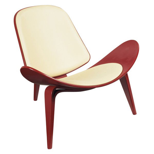 Hans Wegner CH07 lounge chair: Hans Wegner CH07 lounge chair, by Carl Hansen, Denmark, original red finish over wood, with white leather attached cushions, 2006, signed and dated, 35.5"w x 32"d x 29.5"h, very good original conditio