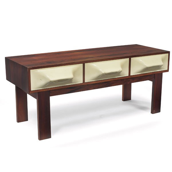 Lars Goren-Nilson Avanti 70 cabinet: Lars Goren-Nilson "Avanti 70" cabinet, by Froeske, Sweden, c.1968, rosewood cabinet with molded plastic drawer fronts, unsigned, original finish, 42.5"w x 17.25"d x 17.75"h, very good original conditi