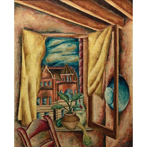 Eldzier Cortor, Roof Tops on Wabash, oil