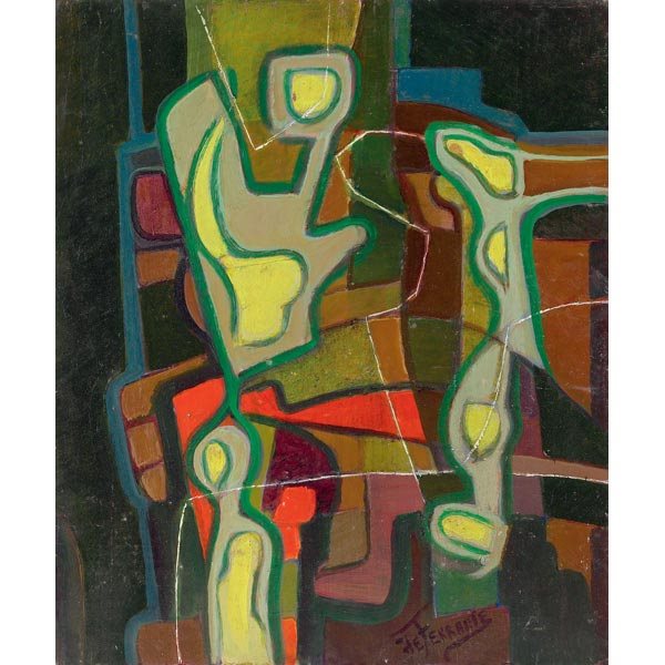 Mario de Ferrante, oil: Mario de Ferrante (Italian/American, 1898-1992), "Untitled", c.1950; oil/board, 24" x 18", signed