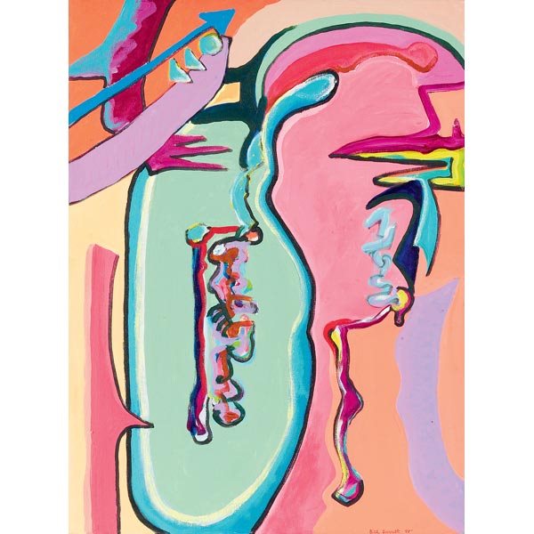 Bill Barrett, Natural Boogie II, acrylic: Bill Barrett (American, b.1934), "Natural Boogie II", 1995; acrylic/canvas, 40" x 30", signed, titled and dated on verso